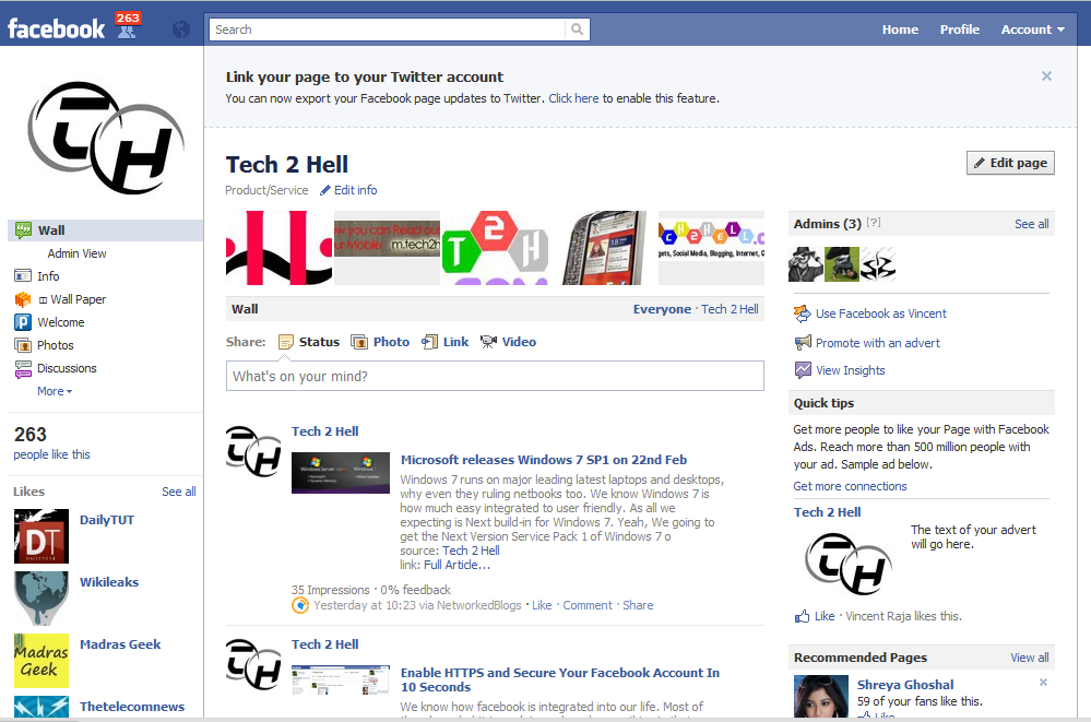 Page profile in facebook